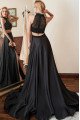 Bernice Sexy Black High Neck Beading Side Slit Two Pieces Evening Dresses