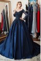 Bertha Generous Dark Navy Off Shoulder Appliques Long Sleeves Ball Gown Evening Dresses