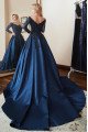 Bertha Generous Dark Navy Off Shoulder Appliques Long Sleeves Ball Gown Evening Dresses