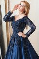 Bertha Generous Dark Navy Off Shoulder Appliques Long Sleeves Ball Gown Evening Dresses