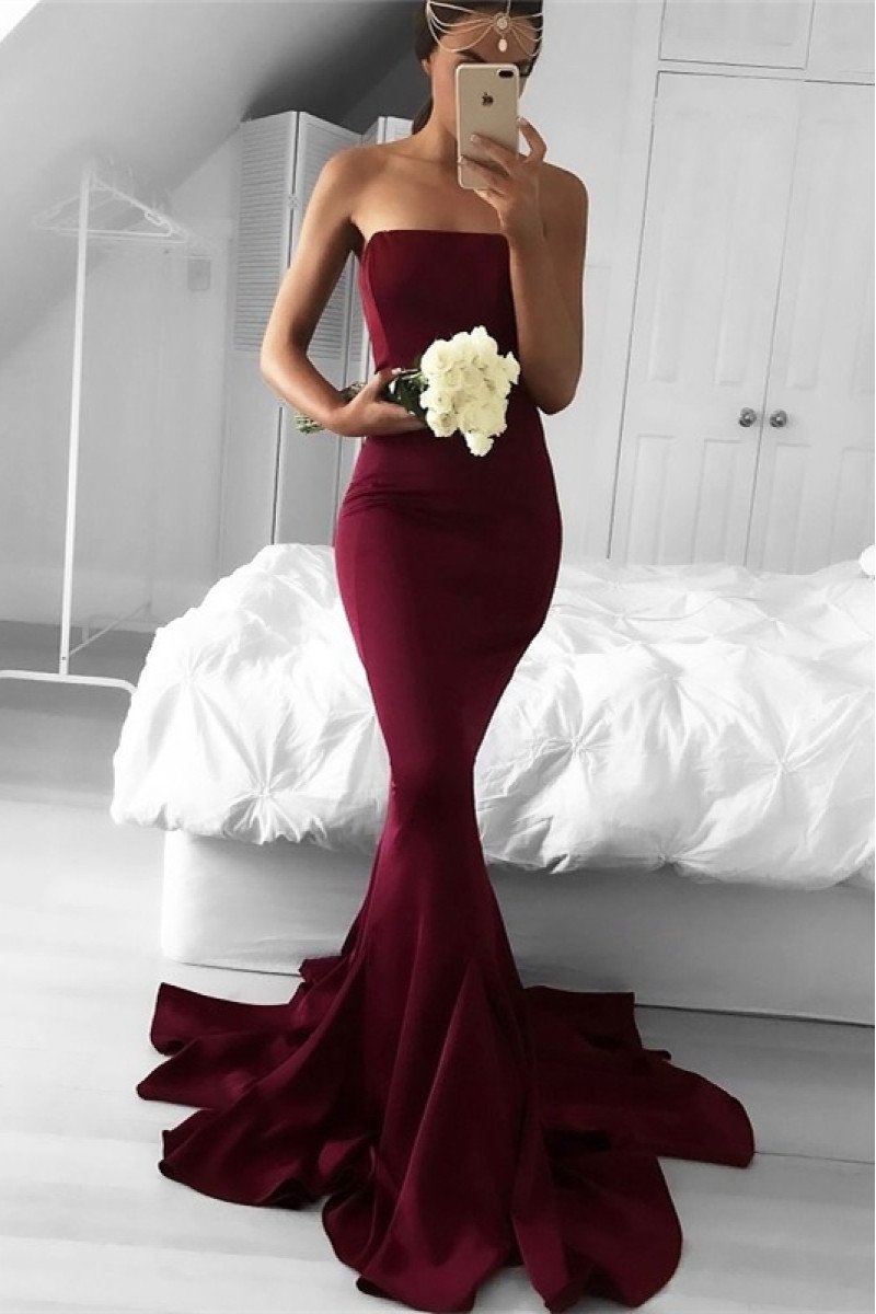 Bridget Mild Burgundy Strapless Slim Fit Mermaid Evening Dresses