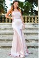 Camille Lovely Pink Spaghetti Straps Side Slit Backless Sheath Evening Dresses