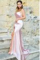 Camille Lovely Pink Spaghetti Straps Side Slit Backless Sheath Evening Dresses