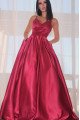 Cara Beautiful Burgundy Spaghetti Straps Open Back A-Line Evening Dresses With Pocket