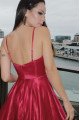 Cara Beautiful Burgundy Spaghetti Straps Open Back A-Line Evening Dresses With Pocket