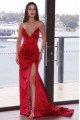 Carol Sexy Red Sweetheart Open Back Side Slit Sheath Evening Dresses