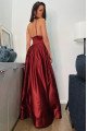 Catherine Gentle Burgundy Spaghetti Straps Side Slit Open Back A-Line Evening Dresses