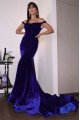 Cathy Beautiful Regency Off Shoulder Backless Velvet Sheath Evening Dresses