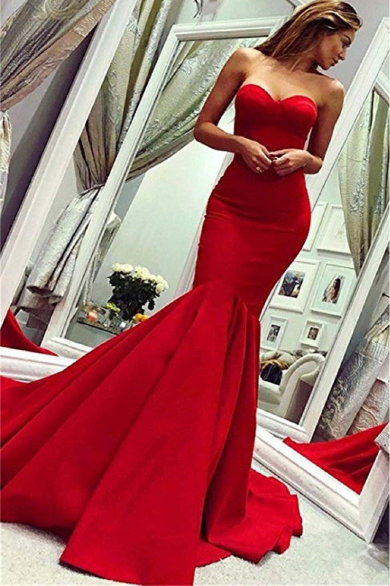 Charlotte Charming Red Sweetheart Mermaid Evening Dresses With Court Train