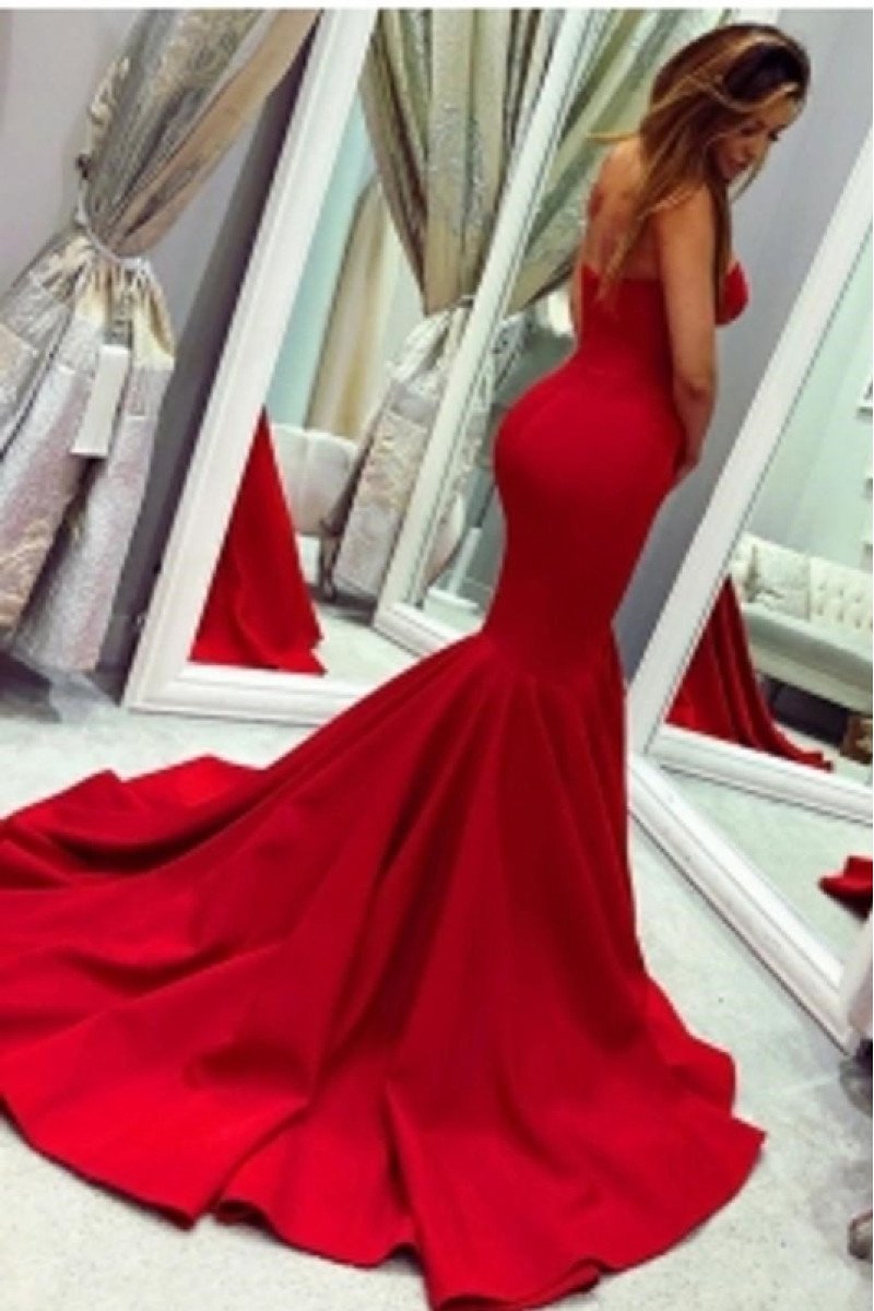 Charlotte Charming Red Sweetheart Mermaid Evening Dresses With Court Train