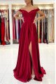 Christian Beautiful Burgundy Off Shoulder Side Slit Sheath Evening Dresses