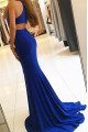 Clara Mild Royal Blue Jewel Side Slit Open Back Sheath Evening Dresses