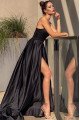 Cornelia Simple Black Spaghetti Straps Side Slit A-Line Evening Dresses