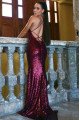 Crystal Sparkle Burgundy Halter Backless Sequins Sheath Evening Dresses