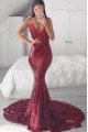 Dale Modern Burgundy Spaghetti Straps Backless Appliques Mermaid Evening Dresses