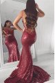 Dale Modern Burgundy Spaghetti Straps Backless Appliques Mermaid Evening Dresses