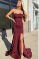 Dallas Beautiful Burgundy Strapless Side Slit Open Back Sheath Evening Dresses