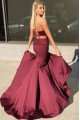 Dallas Beautiful Burgundy Strapless Side Slit Open Back Sheath Evening Dresses