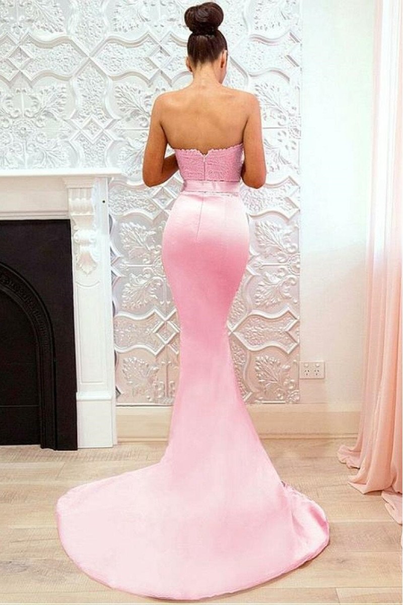 Dawn Lovely Candy Pink Sweetheart Open Back Appliques Mermaid Evening Dresses