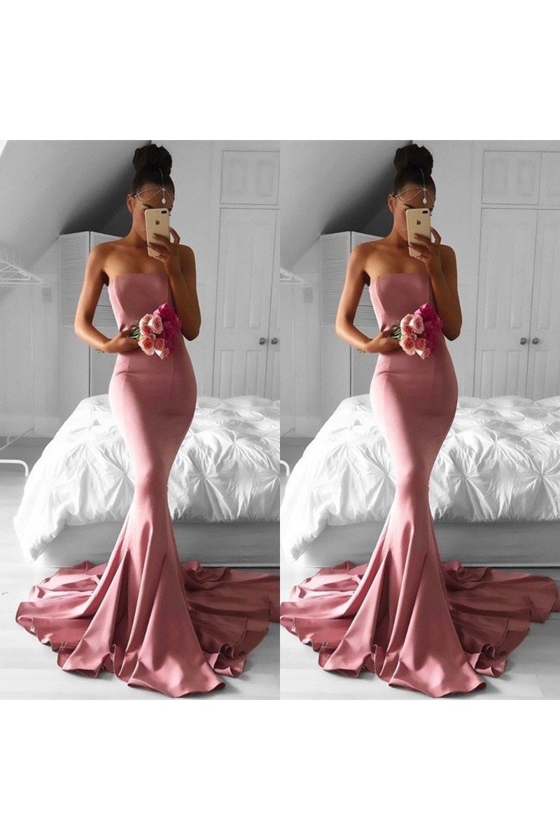 Dinah Beautiful Nude Pink Strapless Mermaid Evening Dresses