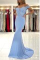 Dora Chic Sky Blue Off Shoulder Appliques Sheath Evening Dresses