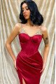 Duncan Mild Burgundy Spaghetti Straps Side Slit Sheath Evening Dresses With Crystal