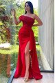 Eartha Beautiful Red Strapless Side Slit Beading Sheath Evening Dresses