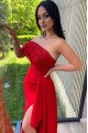 Eartha Beautiful Red Strapless Side Slit Beading Sheath Evening Dresses