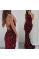 Delia Sexy Burgundy Sequins Halter Open Back Sheath Evening Dresses