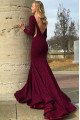 Eden Sparkle Burgundy Jewel Long Sleeves Backless Sequins Sheath Evening Dresses