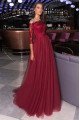 Edwina Elegant Burgundy Appliques Off Shoulder A-Line Evening Dresses