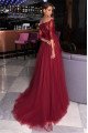 Edwina Elegant Burgundy Appliques Off Shoulder A-Line Evening Dresses