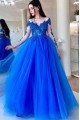 Elvira Lovely Blue Off Shoulder Long Sleeves Appliques A-Line Evening Dresses