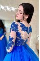 Elvira Lovely Blue Off Shoulder Long Sleeves Appliques A-Line Evening Dresses