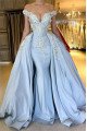 Emma Chic Sky Blue Off Shoulder Beading Sheath Evening Dresses With Panel Train