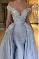 Emma Chic Sky Blue Off Shoulder Beading Sheath Evening Dresses With Panel Train