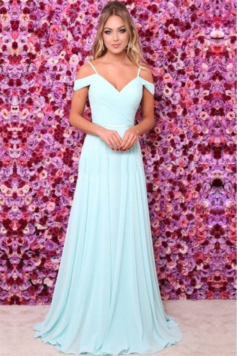 Erin Simple Sky Blue Spaghetti Straps Sheath Evening Dresses