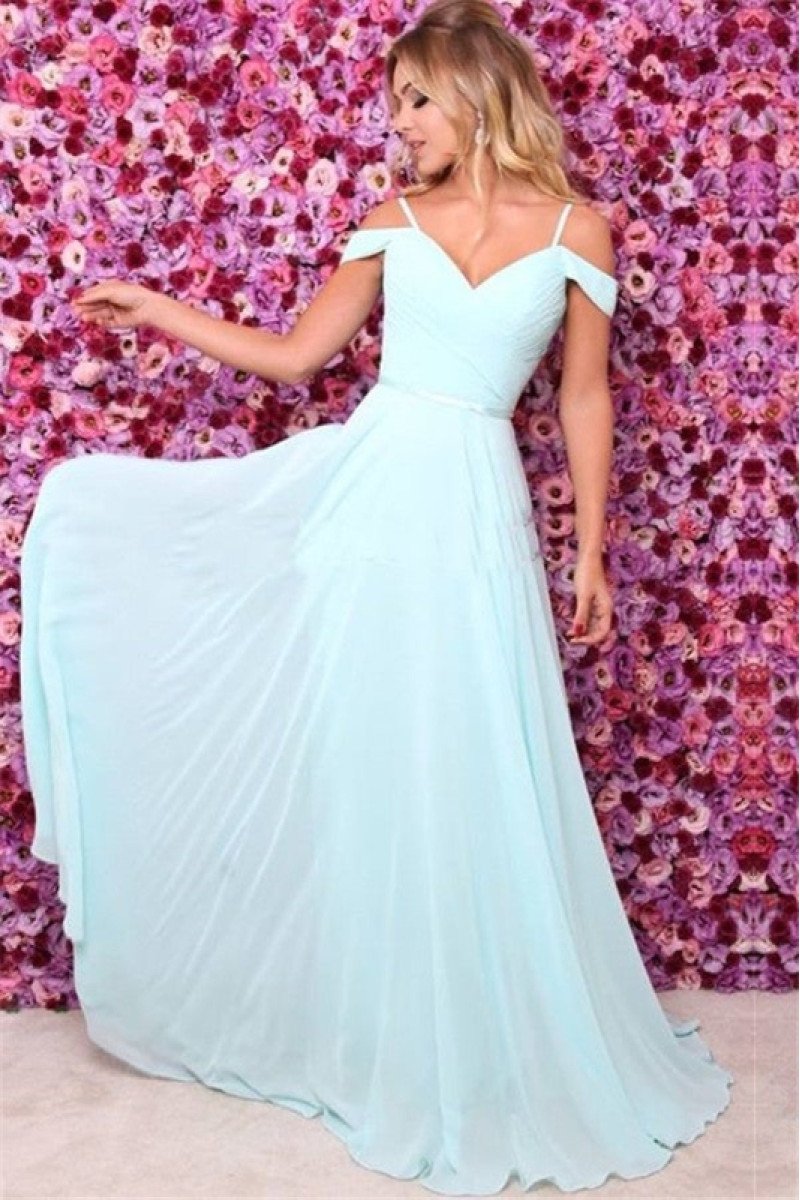 Erin Simple Sky Blue Spaghetti Straps Sheath Evening Dresses