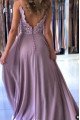 Eudora Gentle Lilac Spaghetti Straps Side Slit Appliques Sheath Evening Dresses