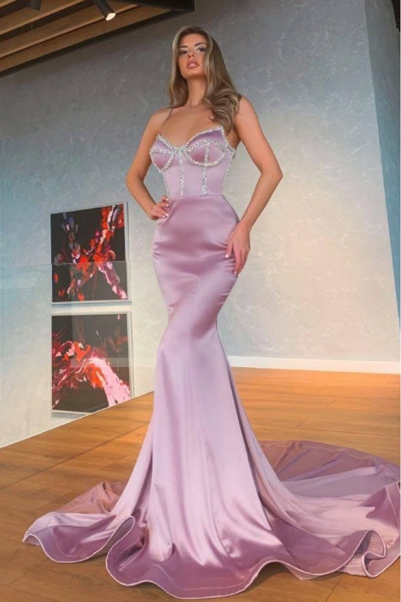 Eunice Mild Lilac Sweetheart Ruffles Mermaid Evening Dresses With Appliques