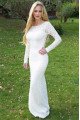 Eve Simple White Lace Jewel Long Sleeves Sheath Evening Dresses