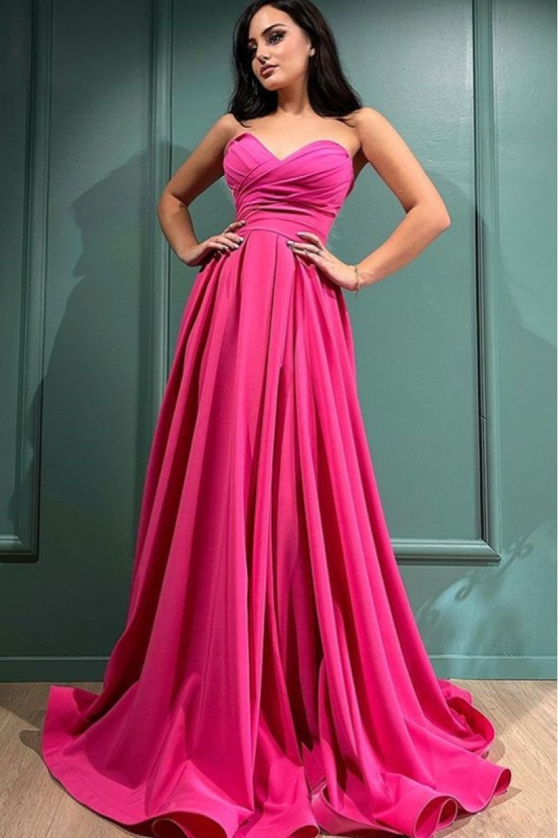 Fay Beautiful Fuchsia Sweetheart Side Slit A-Line Evening Dresses