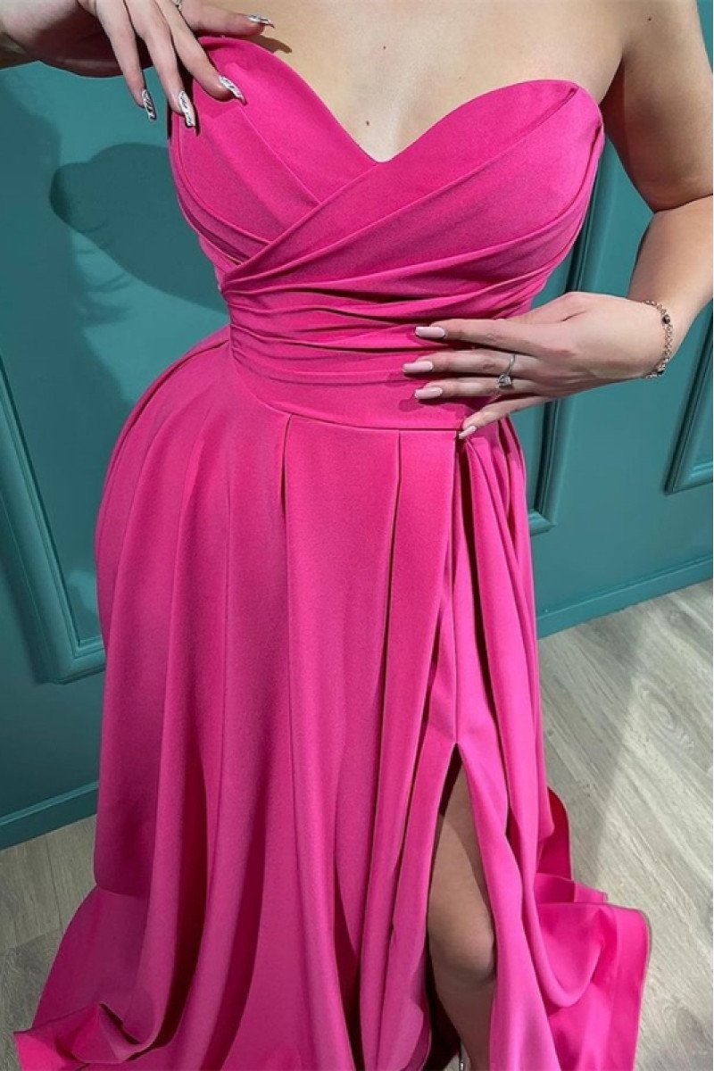 Fay Beautiful Fuchsia Sweetheart Side Slit A-Line Evening Dresses