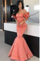 Faith Beautiful Coral Off Shoulder Mermaid Evening Dresses