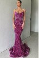 Florence Beautiful Purple Spaghetti Straps Open Back Mermaid Sequins Evening Dresses