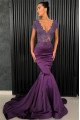 Fred Chic Purple V-Neck Open Back Appliques Mermaid Evening Dresses