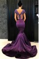 Fred Chic Purple V-Neck Open Back Appliques Mermaid Evening Dresses