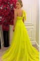 Freda Sexy Yellow One Shoulder Side Slit Open Back A-Line Evening Dresses