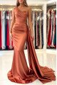 Frederica Mild Brown One Shoulder Panel Train Sheath Evening Dresses