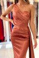 Frederica Mild Brown One Shoulder Panel Train Sheath Evening Dresses